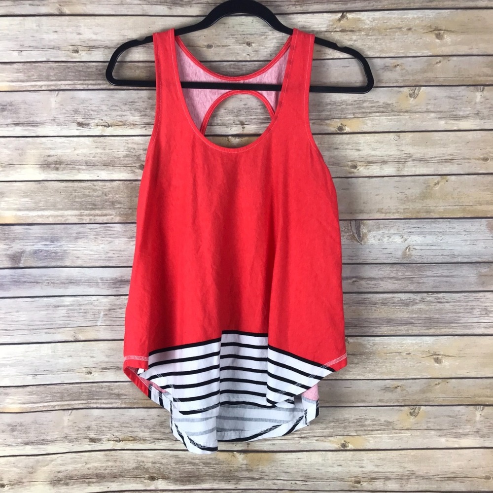 Deletta Top Womens Small Tank Cotton Knit Relaxed Sleeveless Open Back Stripe